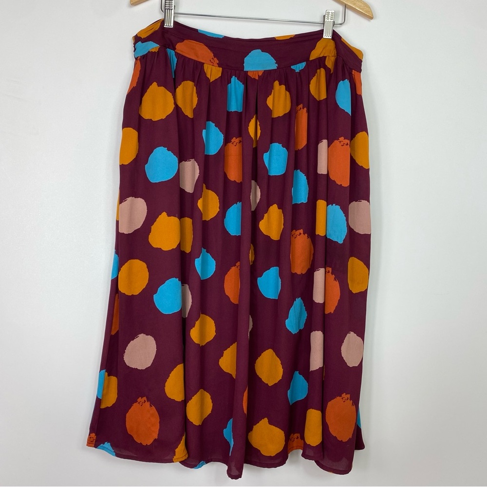 ModCloth Maroon Orange Turquoise Blue Polka Dot Flare Circle Skirt 1X